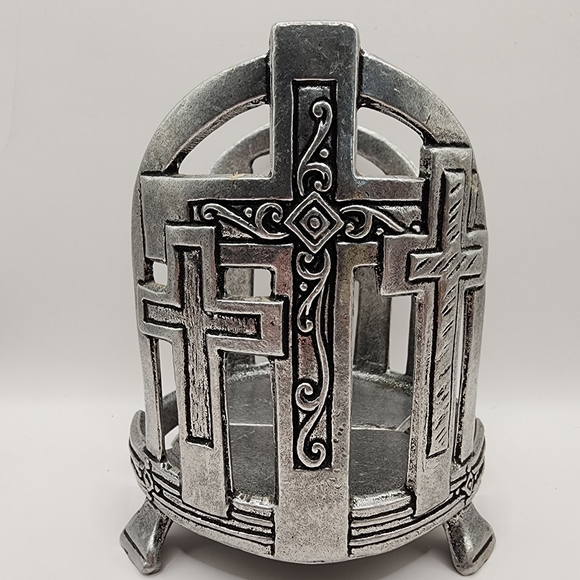 Carson Other - 2001 Carson Statesmetal Candle Holder Pewter Crosses Religious Large Jar Footed